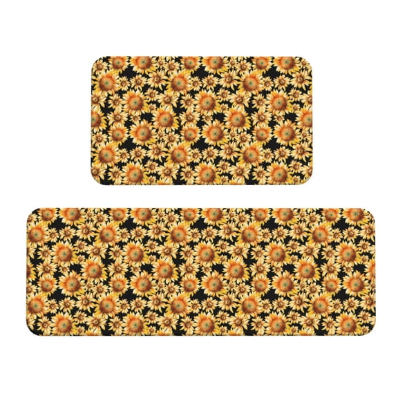 Xecao Sunflowers 1 Patten Kitchen Rugs and Mats Sets,2 Pieces Non-Slip Washable Rugs, Kitchen Mat for Floor,Suit for Kitchen Decor and Accessories