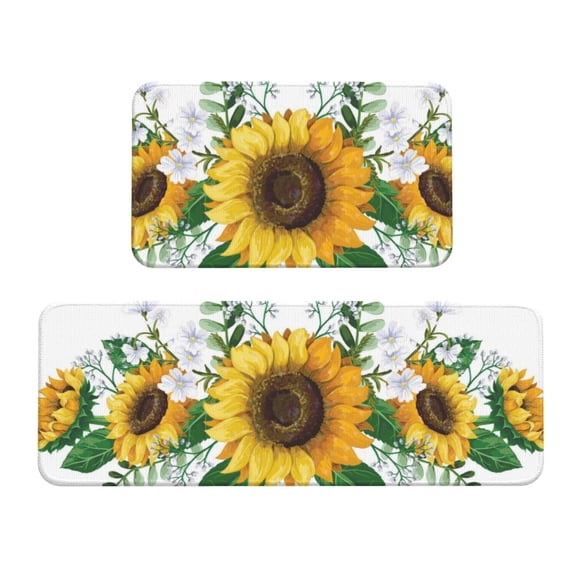Xecao Sunflowers (2) Patten Kitchen Rugs and Mats Sets,2 Pieces Non-Slip Washable Rugs, Kitchen Mat for Floor,Suit for Kitchen Decor and Accessories