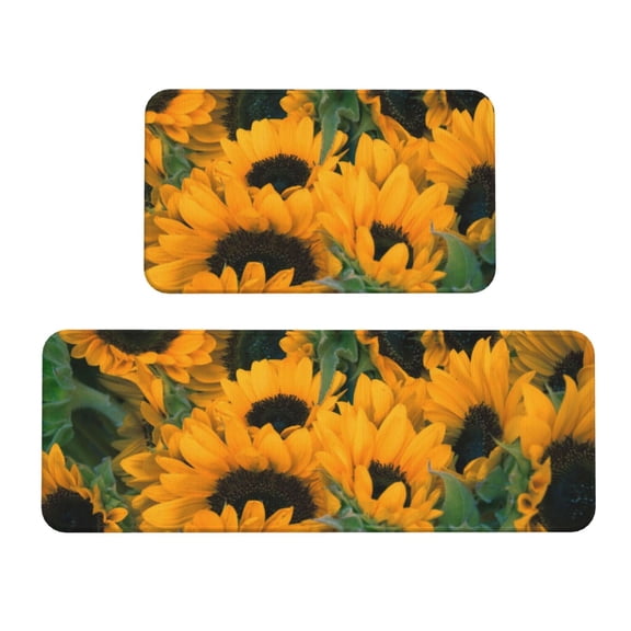 Xecao Sunflowers 7 Patten Kitchen Rugs and Mats Sets,2 Pieces Non-Slip Washable Rugs, Kitchen Mat for Floor,Suit for Kitchen Decor and Accessories