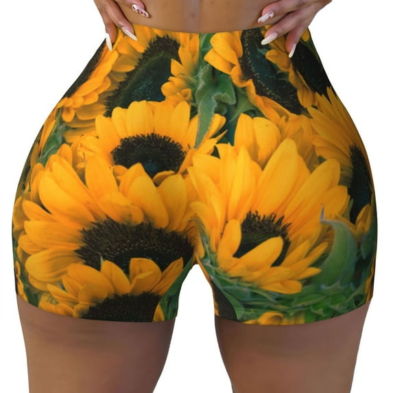 Xecao Sunflowers 7 Print Workout Shorts for Women Soft Smooth Gym Yoga Scrunch Active Tennis Workout Running Shorts