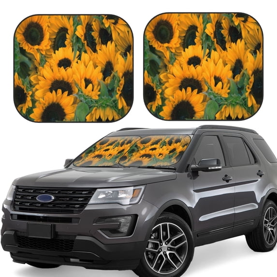 Xecao Sunflowers 7 for Foldable Car Sun Shades (2-Pack) offer sun protection with an easy-fold design for convenient windshield shading.