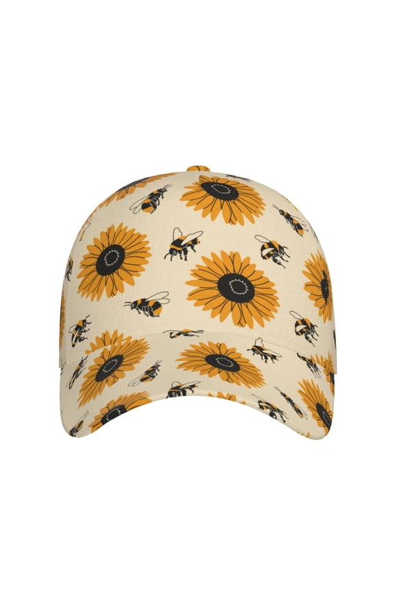 Sunflowers And Bee for Baseball Cap: Unisex, crafted from classic polyester twill fabric, featuring a soft unconstructed design
