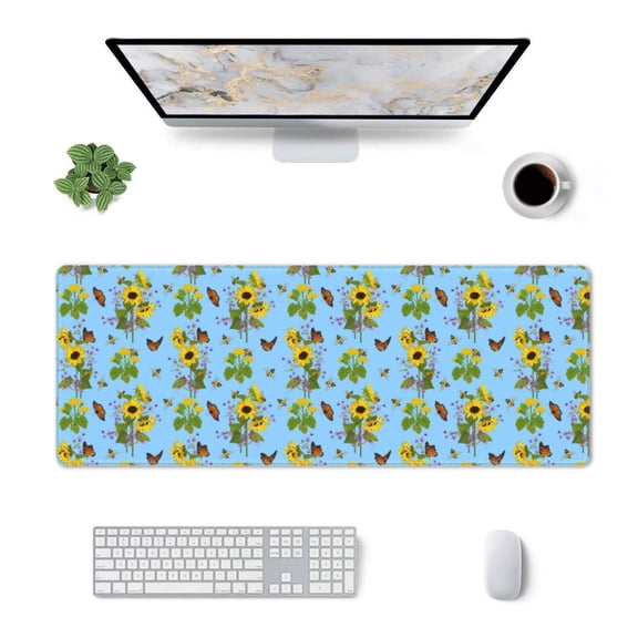 Xecao Sunflowers And Bees for Mouse Pad - Waterproof Extended Contour Mouse Mat, Large Gaming Mousepad Laptop Keyboard Mat with Non-Slip Rubber Base