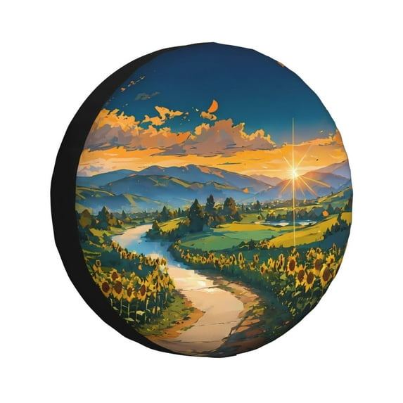 Xecao Sunflowers At Sunset for Tire Covers,Wheel Tire Cover Waterproof, Dust-Proof, And Universally Fitting for Cars,Trailers, SUVs-14 inch