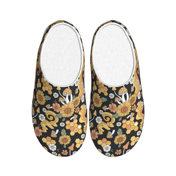 Xecao Sunflowers Bee Print Cotton Slippers Fuzzy Warm Cozy Slippers Non Slip House Slippers For Indoor Outdoor Cotton Slippers House Slippers-13