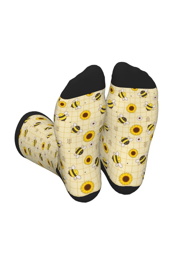 Sunflowers Bee Print Crew Socks for Men and Women, Men's Soft Moisture-wicking Sock