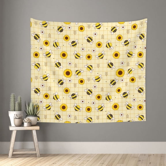Xecao Sunflowers Bee patten Tapestry 60x51 Inches Wall Hanging Poster Tapestry for Living Room Bedroom Home Decor