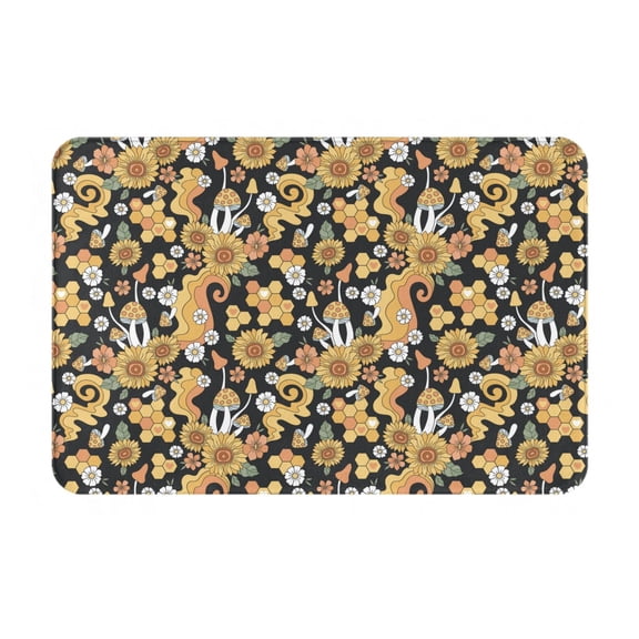Xecao Sunflowers Bee print Flannel Mat: Non-slip, 16x24in. Ideal for kitchen, bedroom, bath & living room.
