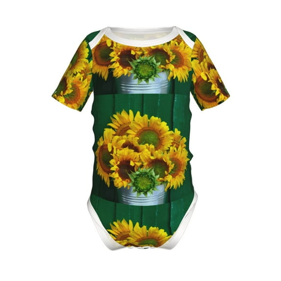Xecao Sunflowers in Bucket Pattern Baby Climbing Bodysuit Short Sleeve Onesie Unisex 0-12 Months Baby Shirt Newborn Outfits Crotch snap design-18 Months
