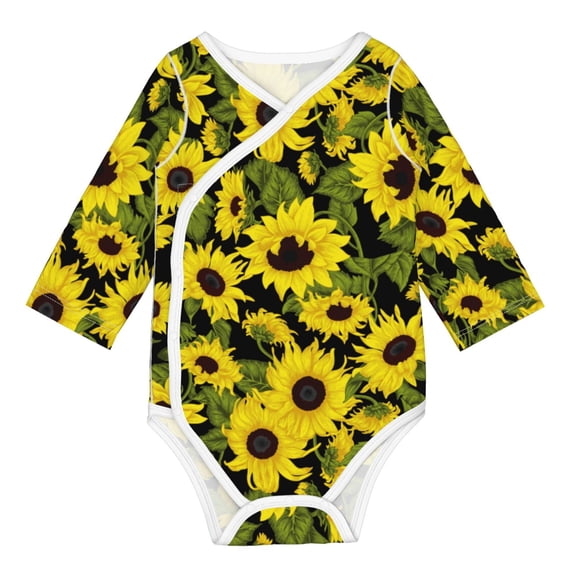 Xecao Sunflowers In Vintage Print Baby unisex-baby Cotton Long-sleeve Bodysuits-2 Years