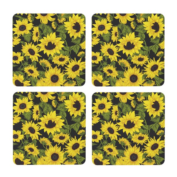 Xecao Sunflowers In Vintage for MDF Cork Coaster 4 Pcs,Drink Coasters,Suit for House Warming Gifts New Home ,Coffee Table Decor-Square