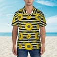 thumbnail image 1 of Xecao Sunflowers On Black And White Stripes print Hawaiian shirt - a stylish short-sleeve button-down for men, perfect for casual beach and tropical outings., 1 of 9