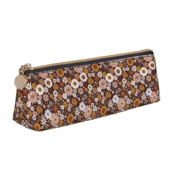 Xecao Sunflowers Print Leather Pencil Case -Stationery Bag Pen Holder for Work & Office