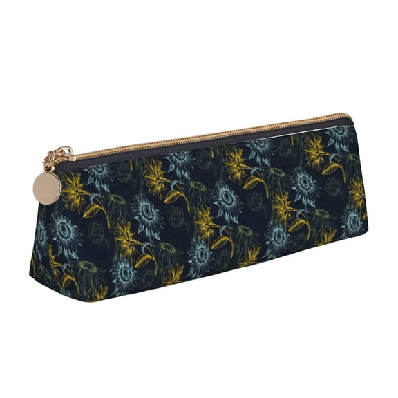 Xecao Sunflowers Print Leather Pencil Case -Stationery Bag Pen Holder for Work & Office