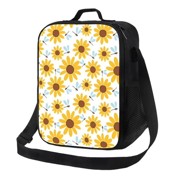 Xecao Sunflowers Print Lunch Bag - Durable, Double-Insulated Lunch Bag, Holds Lunch Box, Water Bottle, & Snacks,Leakproof Cooler Tote Bag
