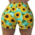 thumbnail image 1 of Xecao Sunflowers With Green Leaves Print Workout Shorts for Women Soft Smooth Gym Yoga Scrunch Active Tennis Workout Running Shorts, 1 of 9