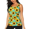 thumbnail image 1 of Xecao Sunflowers With Green Leaves print women's scoop neck, loose-fit workout tank tops for the gym., 1 of 9