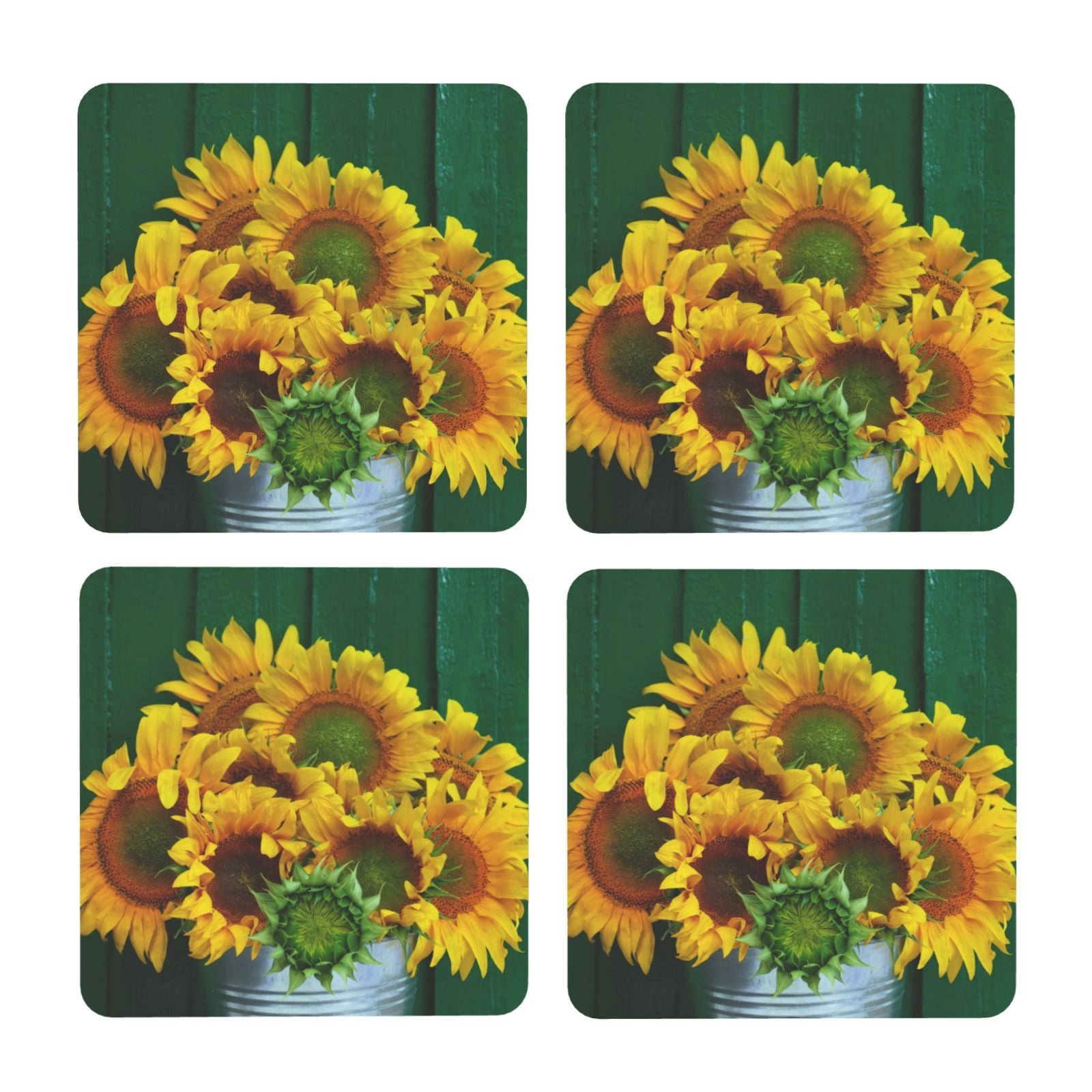 Xecao Sunflowers in Bucket for MDF Cork Coaster 4 Pcs,Drink Coasters ...