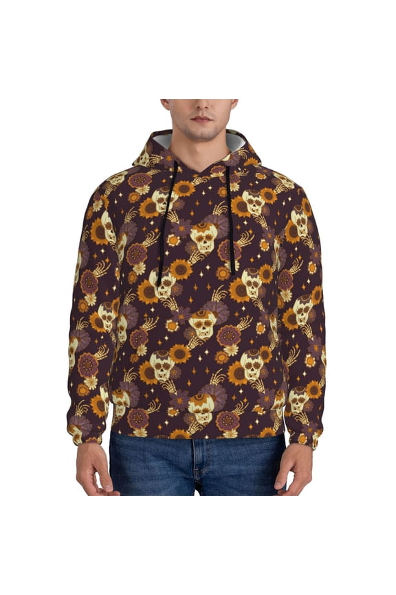 Sunflowers with Skull and Hand Pattern Men's Adult Pullover Hoodie,Hooded Sweatshirt-Medium