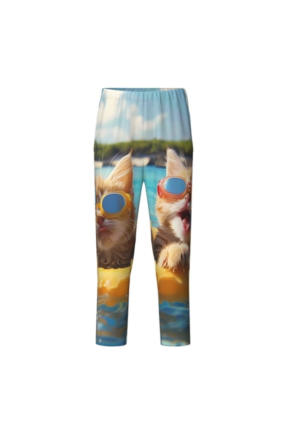 Sunglasses Beach Kittens Print Teenagers' Pajama Pants Long Sleep Pants Soft Elastic Waist Pajama Bottoms Elastic waist with 2 Pockets 5-16 Years-XS(5-6)