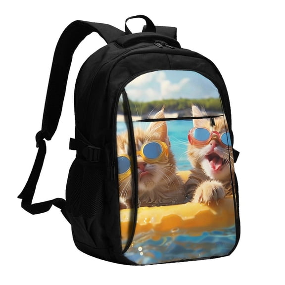 Xecao Sunglasses Beach Kittens for Travel Laptop Backpack, USB-Charging-Enabled, Spacious Business Backpack for Men and Women,College School Computer Bag