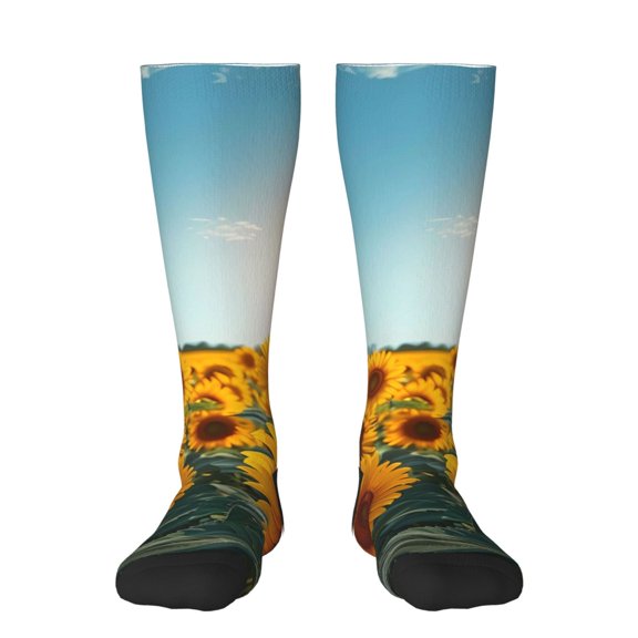 Xecao Sunlit Sunflower Field Print Compression Socks for Both Men And Women for Running, Travel, Flight, Nurse