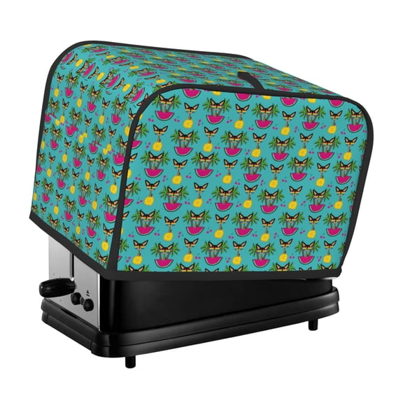 Xecao Sunmmer Cat Print 2 Slice Toaster Cover with Pockets, Small Appliance Cover, Dust and Fingerprint Protection, Machine Washable
