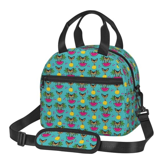 Xecao Sunmmer Cat Print Insulated Lunch Box, Lunch Cags Lunch Bag Featuring An Adjustable Shoulder Strap