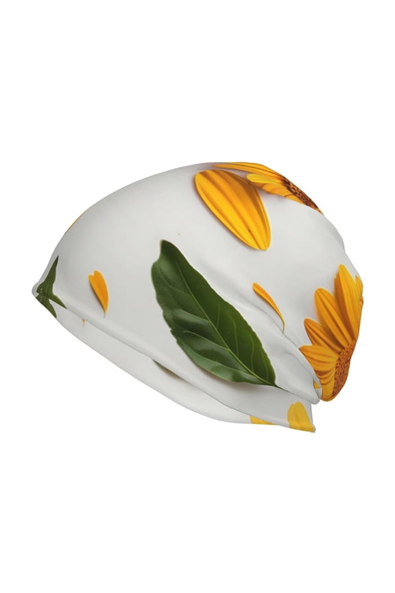 Sunny Yellow SunFlower Print Knit Hat,Winter Beanie for Men Women, Beanie Soft Warm Ski Stocking Cuffed Cap
