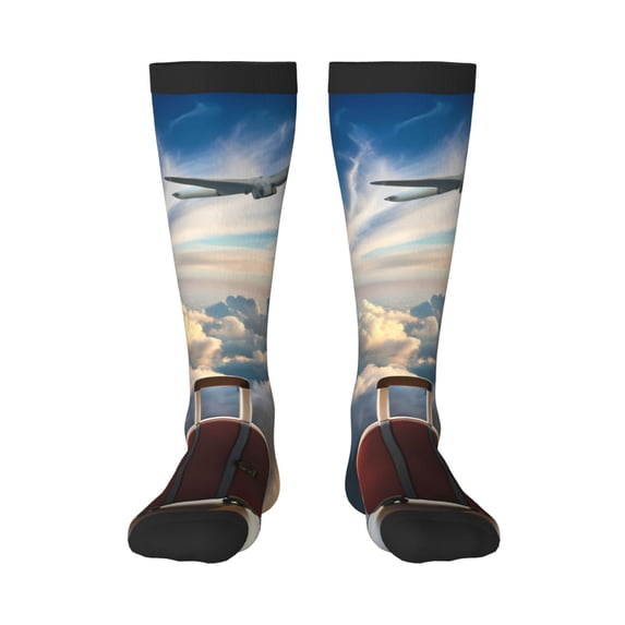 Xecao Sunset Airplane Travel View Print Compression Socks for Both Men And Women for Running, Travel, Flight, Nurse