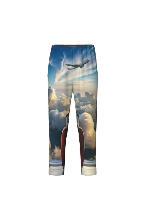 Sunset Airplane Travel View Print Teenagers' Pajama Pants Long Sleep Pants Soft Elastic Waist Pajama Bottoms Elastic waist with 2 Pockets 5-16 Years-Large