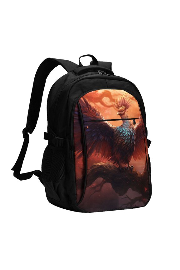 Sunset Blossoms Phoenix Perch for Travel Laptop Backpack, USB-Charging-Enabled, Spacious Business Backpack for Men and Women,College School Computer Bag