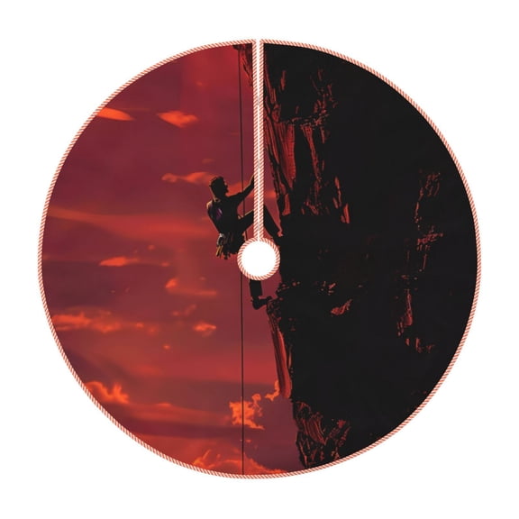 Xecao Sunset Cliff Climbers Pattern Christmas Tree Skirt Round Xmas Tree Mat Base Cover for Holiday Home Decorations-48"