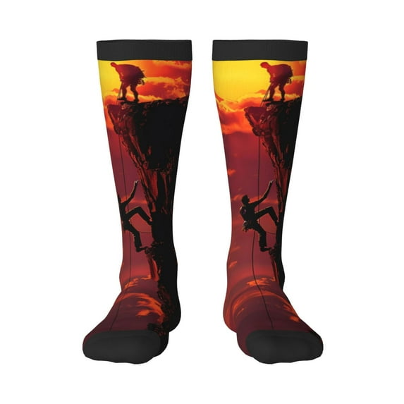 Xecao Sunset Cliff Climbers Print Compression Socks for Both Men And Women for Running, Travel, Flight, Nurse