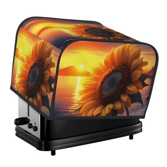 Xecao Sunset Coast Sunflower Print 4 Slice Toaster Cover with Pockets, Small Appliance Cover, Dust and Fingerprint Protection, Machine Washable