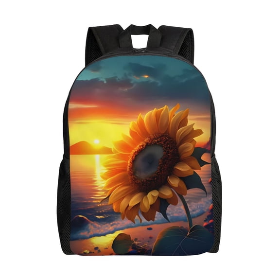 Xecao Sunset Coast Sunflower Print School Backpack with Laptop Compartment Small Travel Laptop Backpack for Women Men Waterproof College Backpack Simple School Bag