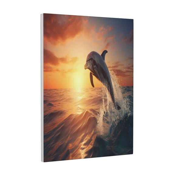 Xecao Sunset Dancing Dolphin A for Ready-to-Hang Canvas Art 12x16 Inches - Waterproof HD Print Solid Wood Frame for Gifting,Vertical