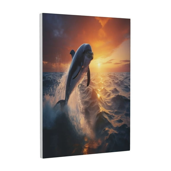 Xecao Sunset Dancing Dolphin for Ready-to-Hang Canvas Art 12x16 Inches - Waterproof HD Print Solid Wood Frame for Gifting,Vertical