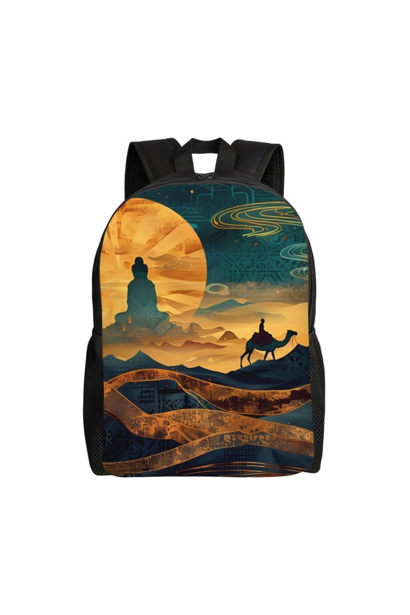 Sunset Desert Journey Print School Backpack with Laptop Compartment Small Travel Laptop Backpack for Women Men Waterproof College Backpack Simple School Bag