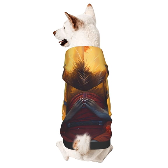 Xecao Sunset Flower Meditating Raccoon Pattern Sweatshirts Winter Pet Dog Hoodie Puppy Coat Dog Sweaters Dog Clothes with Hat Dog Clothes Costume Outfit,Small Pets Wear-Large