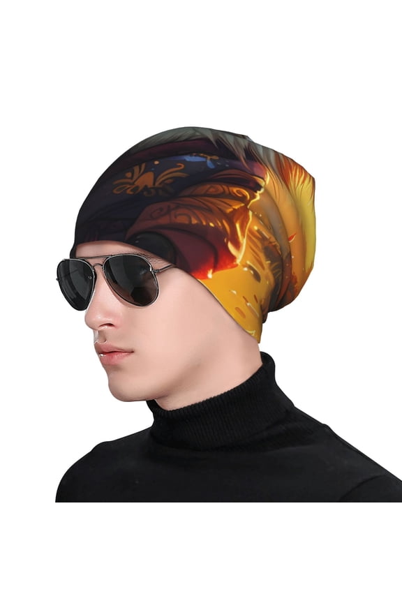 Sunset Maple Tree Fox Print Beanie Knitted Hat for Men Women, Winter Fashion Knit Cuffed Caps Unisex