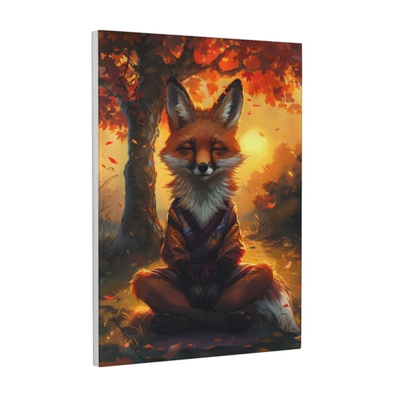 Xecao Sunset Maple Tree Fox for Ready-to-Hang Canvas Art 12x16 Inches - Waterproof HD Print Solid Wood Frame for Gifting,Vertical