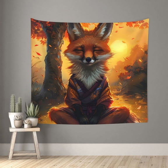 Xecao Sunset Maple Tree Fox patten Tapestry 60x51 Inches Wall Hanging Poster Tapestry for Living Room Bedroom Home Decor