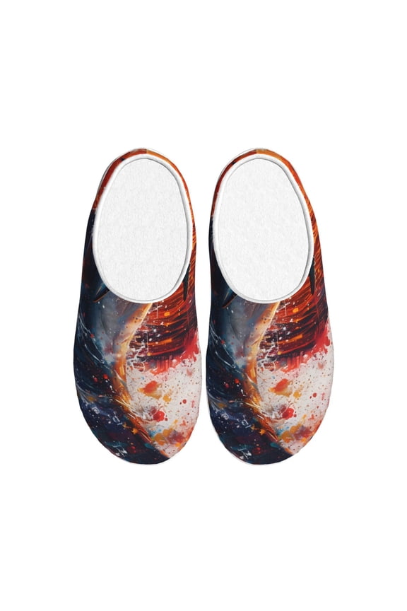 Sunset Ocean Watercolor Dolphin Print Cotton Slippers Fuzzy Warm Cozy Slippers Non Slip House Slippers For Indoor Outdoor Cotton Slippers House Slippers-35/36