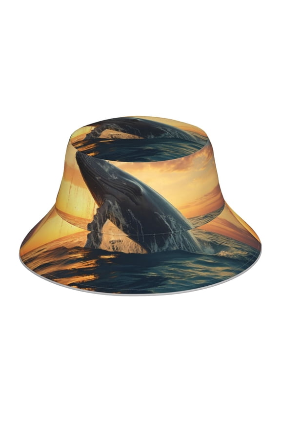 Sunset Ocean Whale Print Men and Women Night Reflective Hat Runner Cap Visor Bucket Hat Boonie Cap