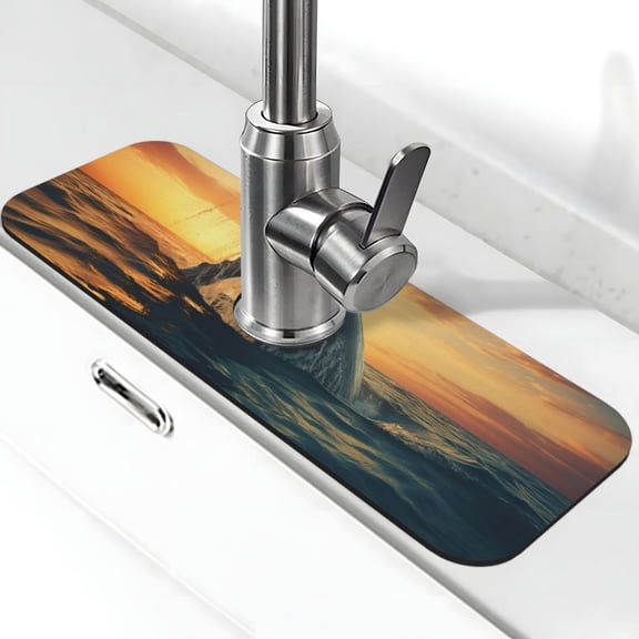 Xecao Sunset Ocean Whale for Kitchen Sink Splash Guard Faucet Mat , Faucet Guard & Draining mat, (15" X 5.5" )