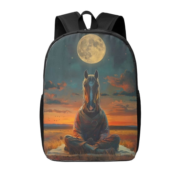 Xecao Sunset Prairie Meditating Horse print Travel Backpack, Large Computer Backpack for Men Women, College School Rucksack Book Bag