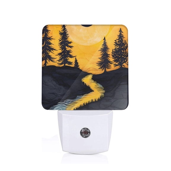 Xecao Sunset River Pine Trees for Night Light - a Wall-mounted LED Fixture with A Dusk-to-dawn Sensor, Ideal for Bedrooms, Bathrooms, Hallways, and Kitchens-US