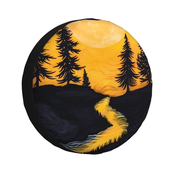 Xecao Sunset River Pine Trees for Tire Covers,Wheel Tire Cover Waterproof, Dust-Proof, And Universally Fitting for Cars,Trailers, SUVs-14 inch