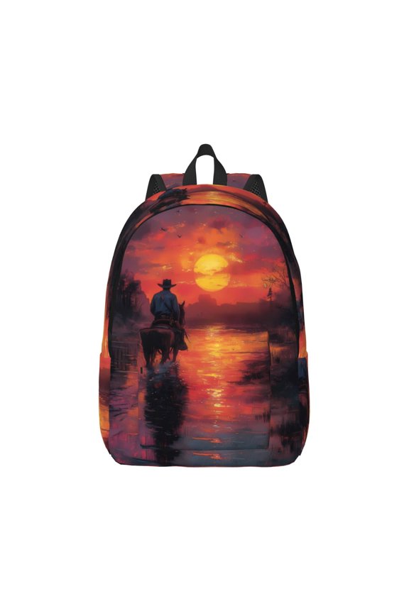 Sunset River Western Cowboy for Canvas College Laptop Backpack, Durable Rucksack Travel Notebook Bag School Backpack Book Bag for Men Women